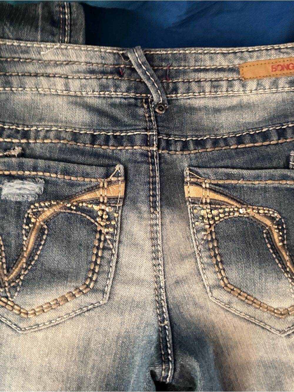BONGO Faded Blue Skinny Jeans with Embellished Back Pockets
